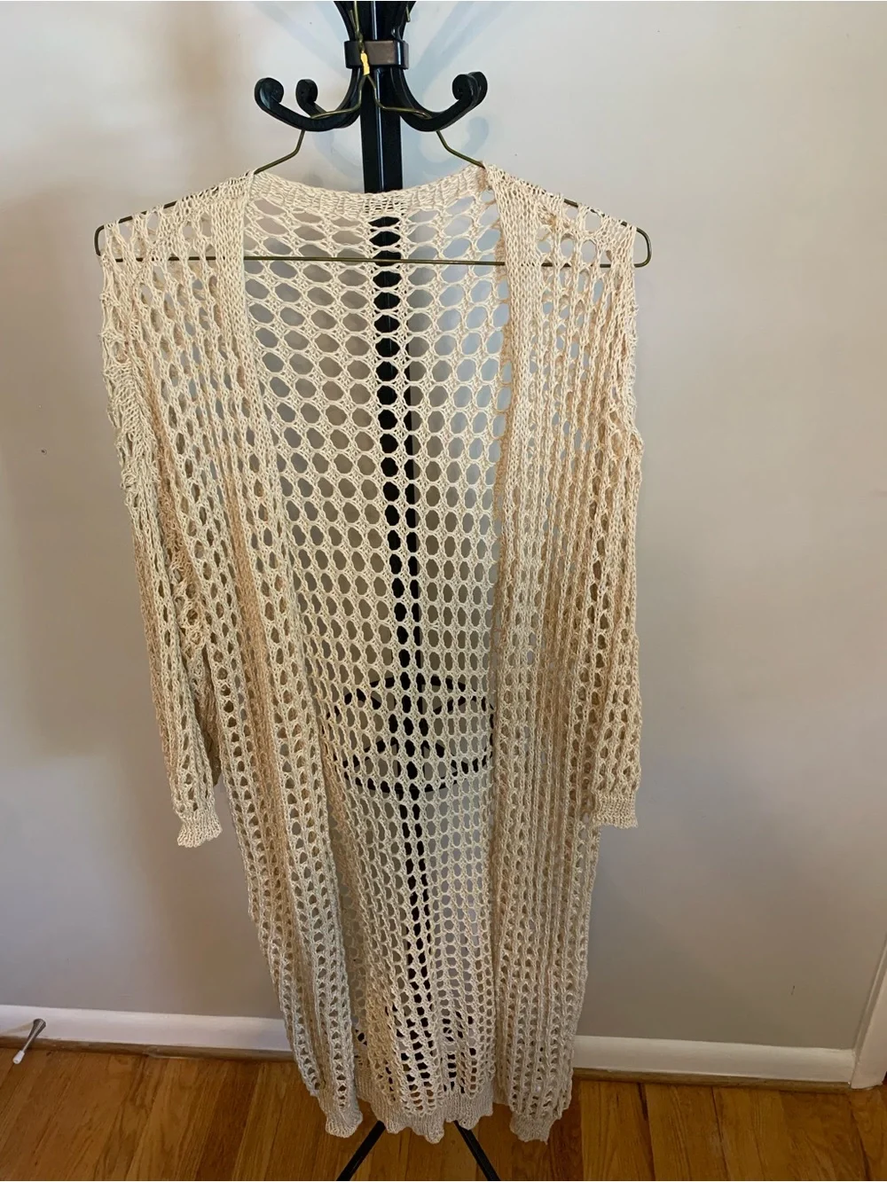 Beige Crochet Swim Cover-Up Duster